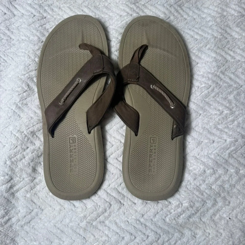 Sperry Top-Sider Men's Leather Flip Flops‎ Sandals Brown Size 13M